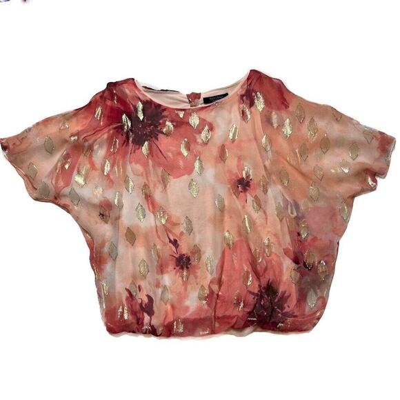 White House Black Market Floral Ombre Blouse Pink Silk Women's MP Hippie Boho - Picture 1 of 11